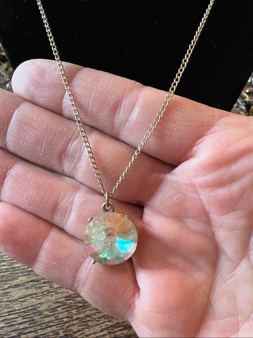 12k gold filled necklace with crystal AB Foil pendant 24”